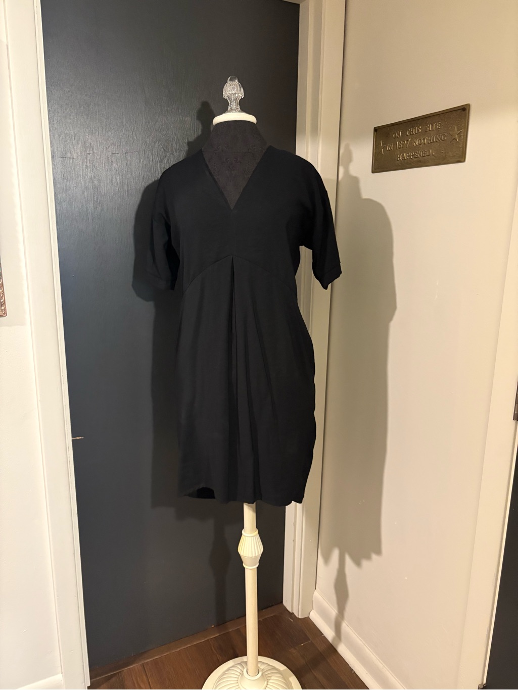 Whistles Black V-Neck Mini Dress With Draped Pockets
